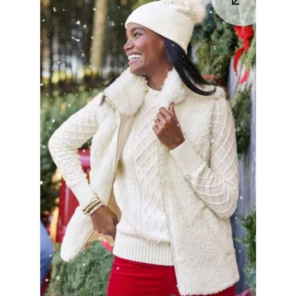 New Talbots Mock Neck Winter White Cable Knit Sweater Women’s Large Fisherman - Picture 6 of 6